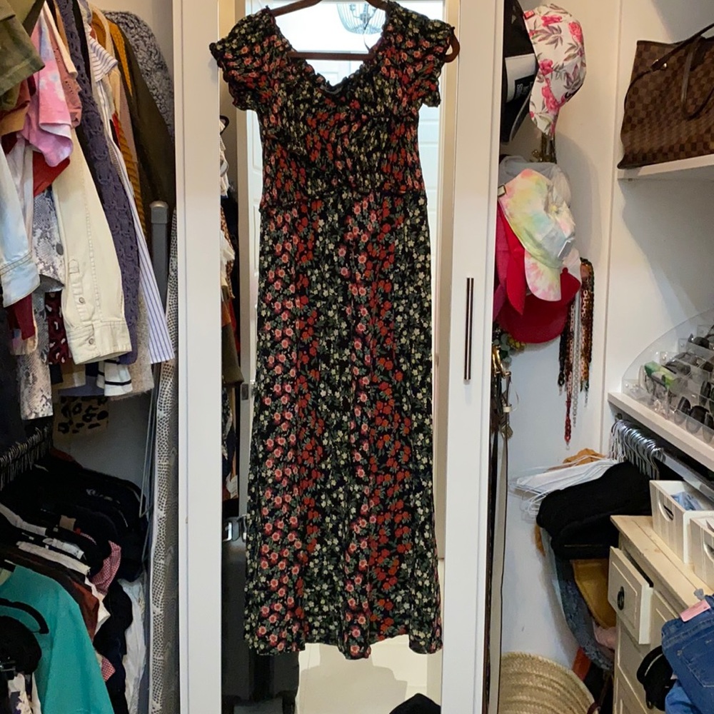 Black with flower off the shoulder dress